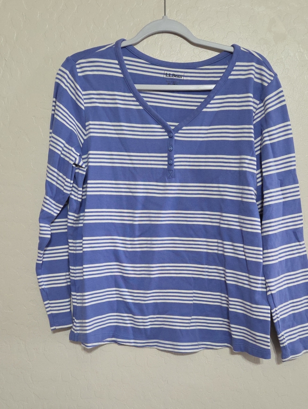 L.L. Bean Periwinkle Striped Henley Long-Sleeve Top